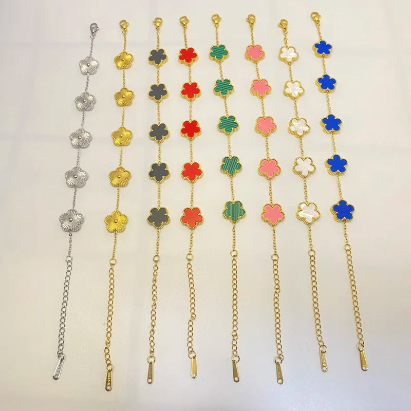Stainless Steel Double Sided Five Folower Clover Bracelet for Women Girls Fashion 2024 New Elegant Charm Bracelets Jewelry Gifts