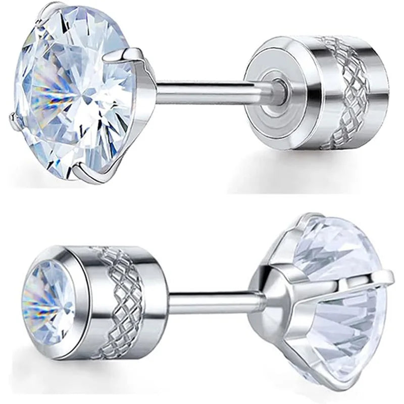 6mm CZ Screw Flat Back Earrings for Women Girls Hypoallergenic for Sensitive Ears New Design Rainbow Cubic Zirconia Stud Earring