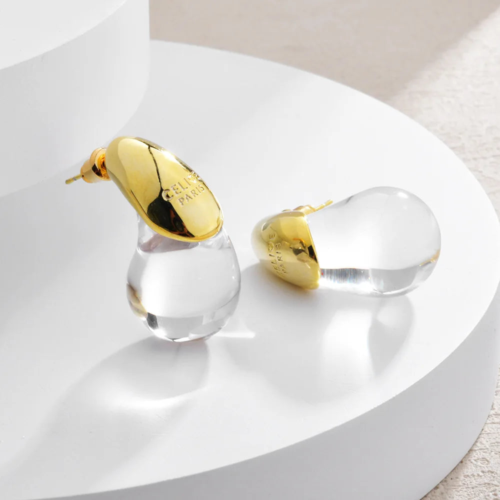 Transparent Water Drop Earrings for Women Gold Plated Elegant Modern Fashion Design Earrings Party Jewelry Gifts