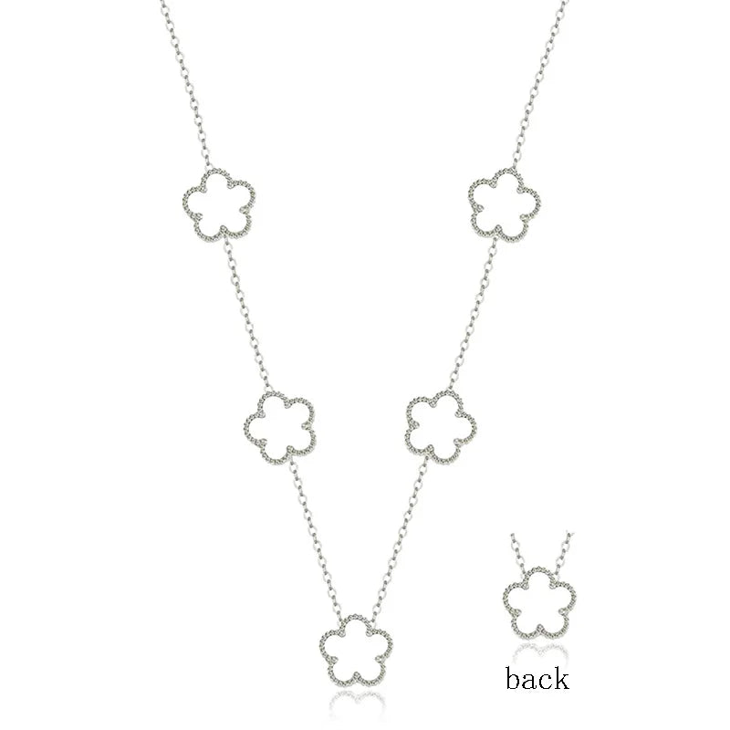 Lucky Clover Necklace for Women Girls Stainless Steel Jewelry Elegant White Black Blue Red Green color Flower Pendant Necklaces