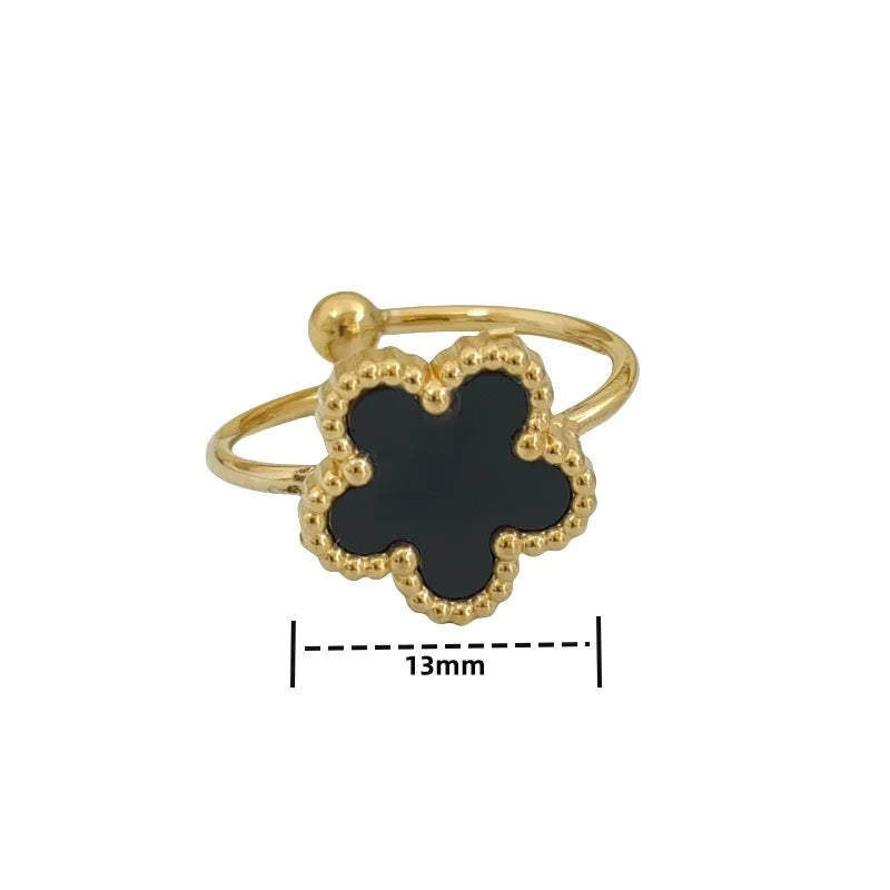 Silver Color Clover Ring for Women Girls Gifts High Quality Stainless Steel Luxury Five-leaf Flower Open Rings Party Jewelry