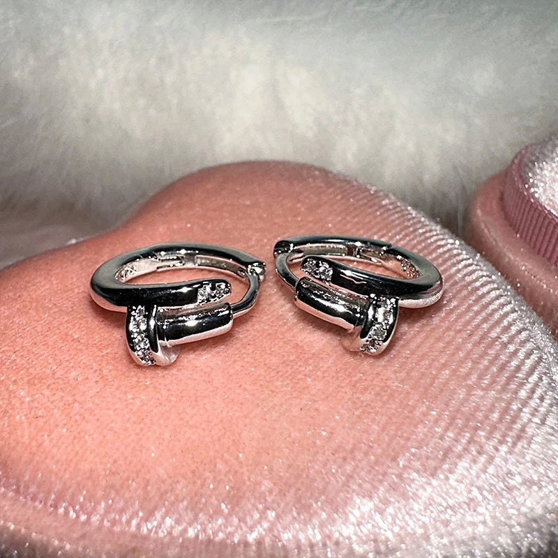 Luxury Cubic Zircon Sparkling Nail Hoop Earrings for Women Girls Trend Gold Silver Color Y2K Ear Piercing Earrings Jewelry Gifts