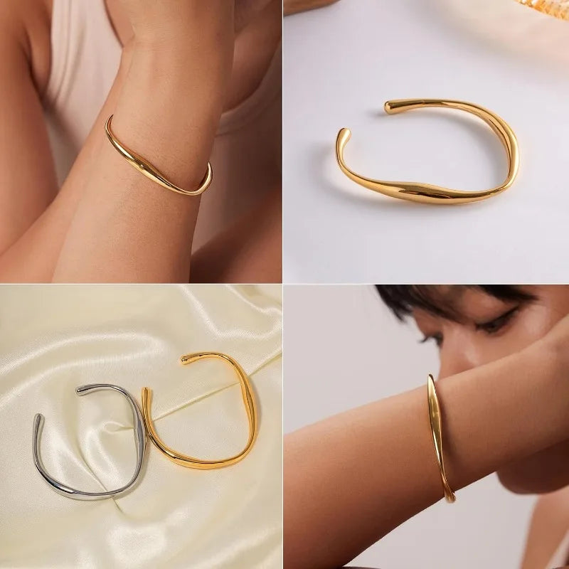 Teardrop Twisted Cuff Bangles Bracelets for Women Adjustable 18K Gold Plated Chunky Open Cuff Bracelet Minimalist Party Jewelry