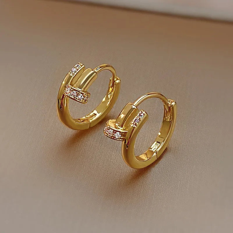 Luxury Cubic Zircon Sparkling Nail Hoop Earrings for Women Girls Trend Gold Silver Color Y2K Ear Piercing Earrings Jewelry Gifts