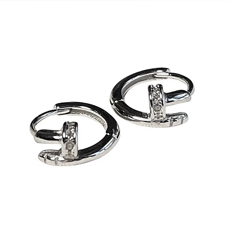 Luxury Cubic Zircon Sparkling Nail Hoop Earrings for Women Girls Trend Gold Silver Color Y2K Ear Piercing Earrings Jewelry Gifts