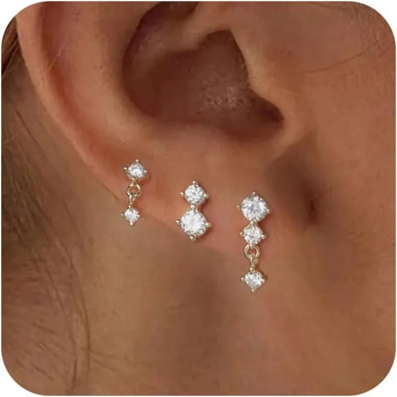 3pcs Dainty 14k Gold/Silver Plated Huggie Earrings Set for Women Hypoallergenic Cubic Zirconia Lightweight Small Stud Earrings