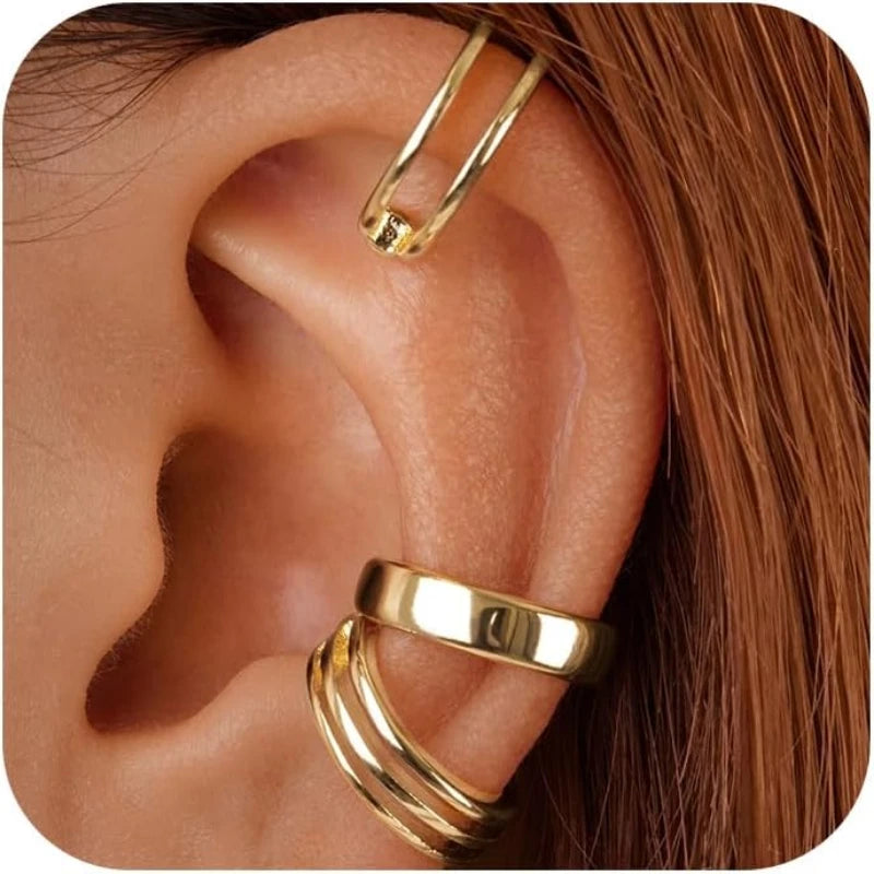 3 Pcs Ear Cuffs for Women Girls Men Non Piercing 14K Gold Plated Hypoallergenic Dainty Single Ear Clip Earrings Jewelry Gifts