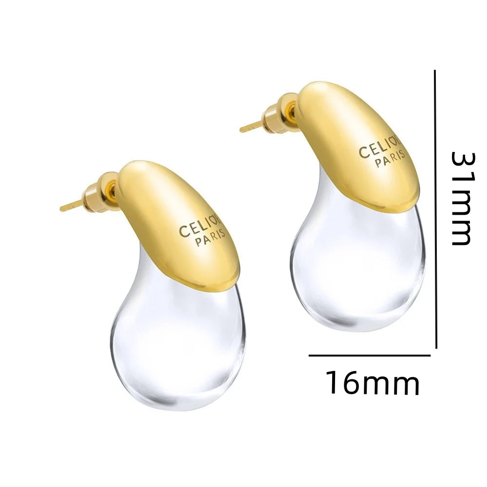 Transparent Water Drop Earrings for Women Gold Plated Elegant Modern Fashion Design Earrings Party Jewelry Gifts