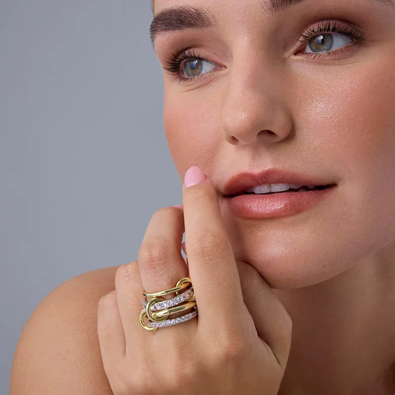 18K Gold Plated Interlocked Stackable Rings for Women Statement Ring Stack Set Gifts Cubic Zirconia Stacking Jewelry