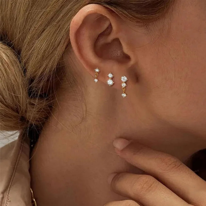 3pcs Dainty 14k Gold/Silver Plated Huggie Earrings Set for Women Hypoallergenic Cubic Zirconia Lightweight Small Stud Earrings