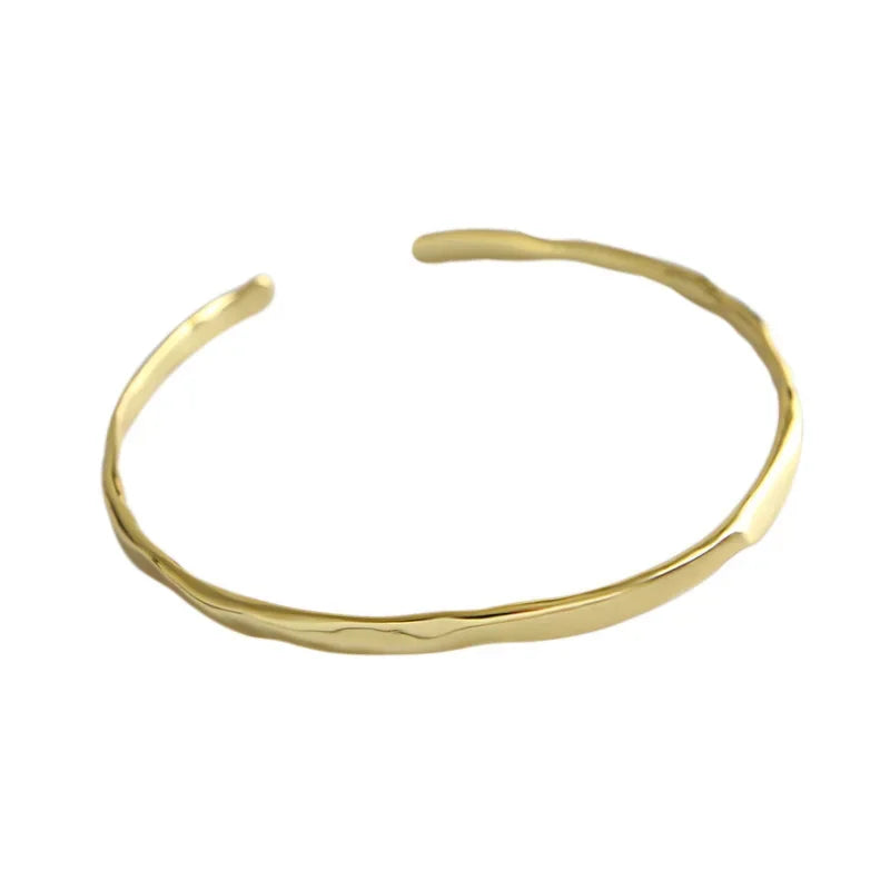 14K Gold Plated Stamp Bangle for Women Stylish Irregular Concave Convex Texture Bracelet Adjustable Open Designer Jewelry Gifts