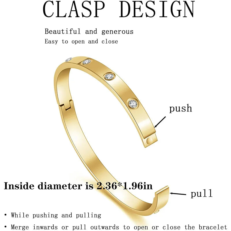 18K Gold Plated Clover Bracelet Love Bangle Set for Women - Stack Friendship Lucky Link Bracelets Stainless Steel Jewelry Gifts